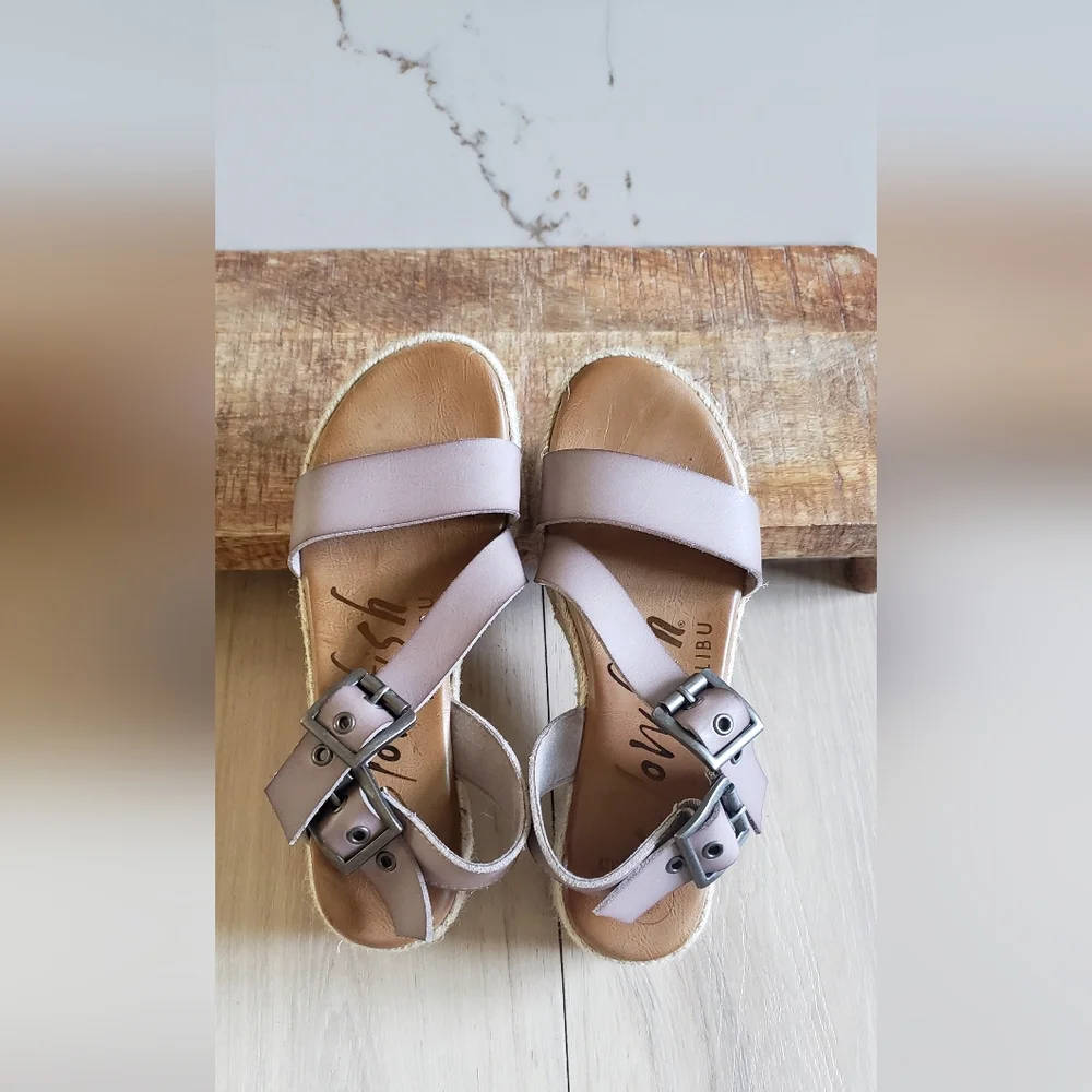 Blowfish‎ Sandals Womens 6.5 Rose Leather Espadrille Wedges Rope Platform Chunky